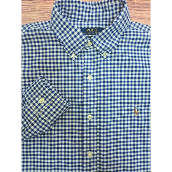 Polo Ralph Lauren Mens Classic Fit Blue Gingham LS Button-Down Shirt Large - Picture 4 of 8